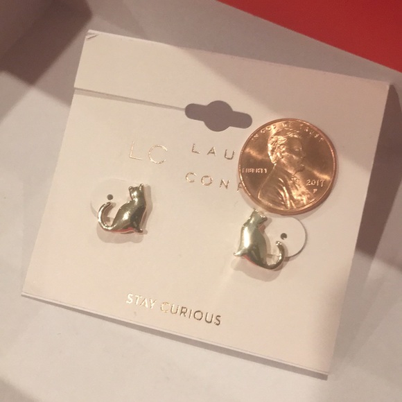 LC Lauren Conrad Gold Colored Cat Earring Studs - Picture 5 of 5